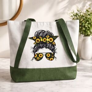 Sunflower Tote Bag with Green Accents